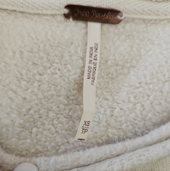 Free People Cream Cropped Embroidered Balloon Sleeve Boho Statement Sweater XS - Picture 10 of 15